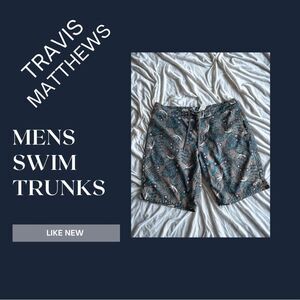 Travis Mathew Men's Swim Trunks - Black and Green EUC